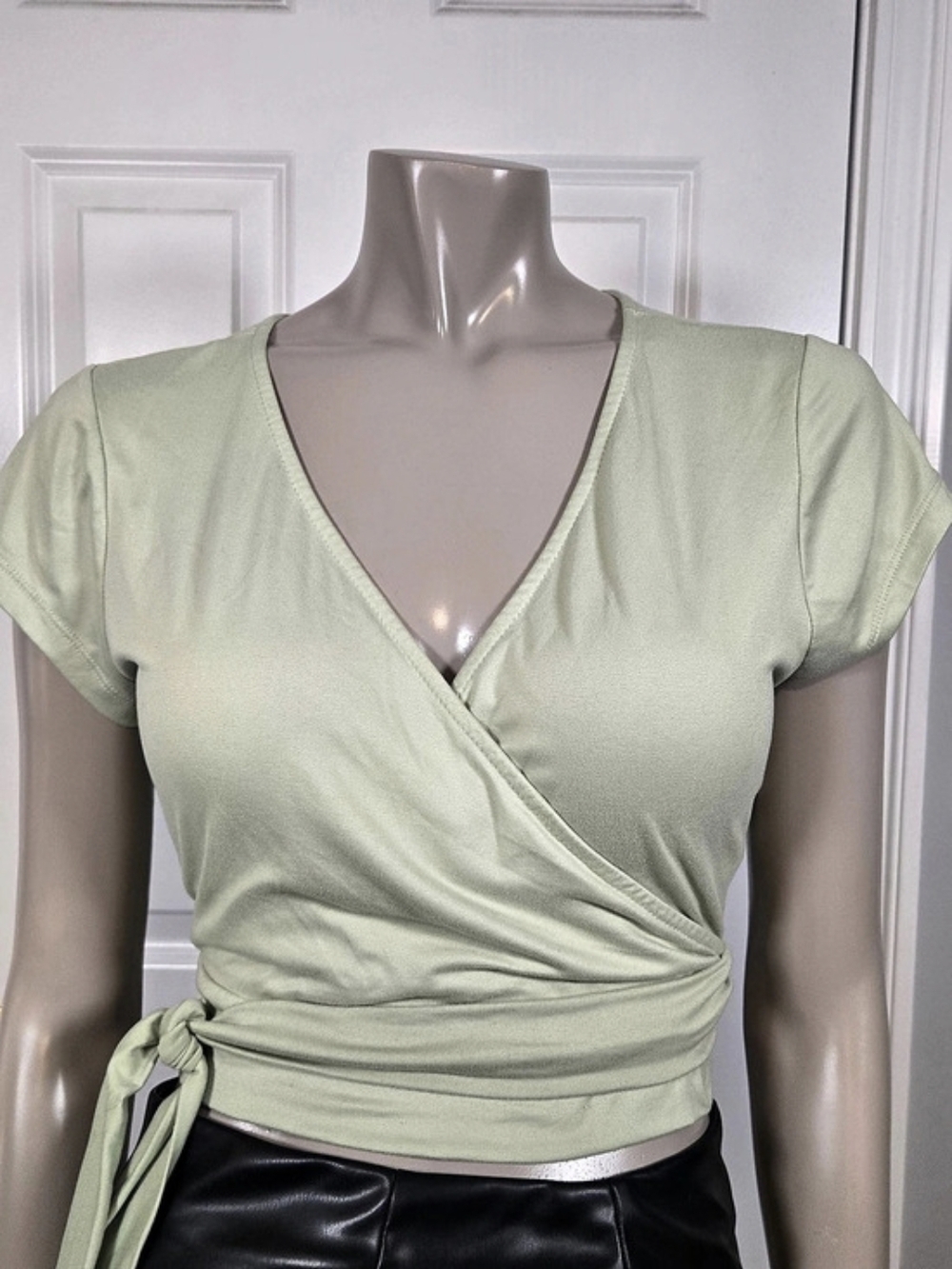 No Comment Sage Green Wrap Top XL